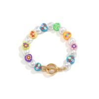 Polymer Clay Bracelets, with Plastic Pearl & Zinc Alloy, Heart, gold color plated, for woman, mixed colors Approx 16 cm 