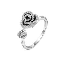 Brass Cuff Finger Ring, Flower, platinum plated, micro pave cubic zirconia & for woman, 11mm 