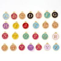 Zinc Alloy Enamel Pendants, Flat Round, gold color plated, random style & double-sided enamel & DIY & with letter pattern, mixed colors Approx 1.5mm, Approx 