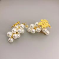 Brass Stud Earring, with Plastic Pearl, 18K gold plated, fashion jewelry & for woman 