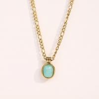 Collier de bijoux de titane, Acier titane, avec Amazonite, avec 2.36inch chaînes de rallonge, Plaqué d'or 18K, bijoux de mode & pour femme, doré Environ 16.14 pouce, Vendu par PC