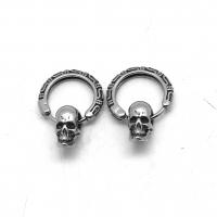 Huggie Hoop Drop Earring, 316 Stainless Steel, Skull, vintage & Unisex & blacken 