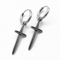 Huggie Hoop Drop Earring, 316 Stainless Steel, Cross, vintage & Unisex & blacken 