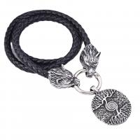 PU Collier Cordon, cuir PU, avec Acier inoxydable 316, loup, bijoux de mode & longueur différente pour le choix & pour homme & noircir, noire, 35mm, Vendu par PC