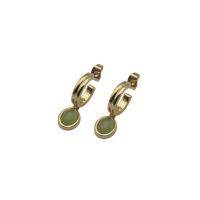 Huggie Hoop Drop Earring, Brass, with Aventurine, real gold plated, fashion jewelry & for woman, green, 37mm 