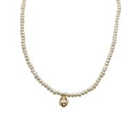 Collier de chaîne en laiton de perles d'eau douce, avec perle d'eau douce cultivée, Placage de couleur d'or, pavé de micro zircon & pour femme, blanc, 10mm Environ 34-40 pouce, Vendu par PC