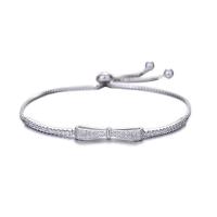 Sterling Silber Armbänder, 925er Sterling Silber, Schleife, platiniert, für Frau & mit Strass, 215mm, verkauft von PC