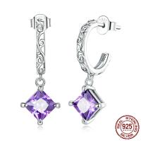 Boucle d'oreille goutte argent sterling, argent sterling 925, oxydation, pour femme & avec strass, violet Vendu par paire