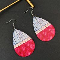 PU Leather Drop Earring, brass earring hook, Teardrop, printing, fashion jewelry & for woman & double-sided 