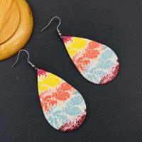 PU Leather Drop Earring, brass earring hook, Teardrop, fashion jewelry & for woman & double-sided 