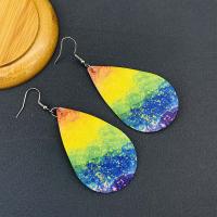 PU Leather Drop Earring, brass earring hook, Teardrop, fashion jewelry & printing & for woman & double-sided 