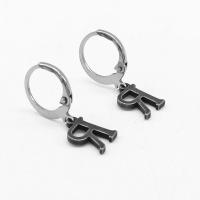 Huggie Hoop Drop Earring, 316 Stainless Steel, Letter R, vintage & Unisex & blacken 