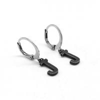 Huggie Hoop Drop Earring, 316 Stainless Steel, Letter J, vintage & Unisex & blacken 