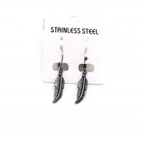 Huggie Hoop Drop Earring, 316 Stainless Steel, Feather, vintage & Unisex & blacken 