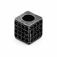 Stainless Steel Beads, 316 Stainless Steel,  Square, vintage & DIY & with rhinestone & blacken, black 