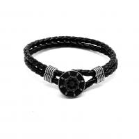 Bracelet en cuir artificiel, avec Acier inoxydable 316, roue de bateau, Vintage & unisexe & noircir, noire, 4mm Environ 20.5 cm, Vendu par PC