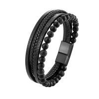 Cuir bracelet, avec Pierre naturelle & acier inoxydable 316L, Rond, Placage de couleur noire de plumbum, bijoux de mode & pour homme, plus de couleurs à choisir, 30mm Environ 20 cm, Vendu par PC