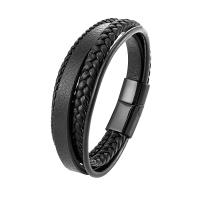 Cuir bracelet, avec acier inoxydable 316L, Placage de couleur noire de plumbum, bijoux de mode & multicouche & pour homme, plus de couleurs à choisir, 30mm Environ 21 cm, Vendu par PC