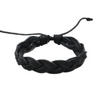 cuir PU bracelet, avec corde de cire, avec 8-9cm chaînes de rallonge, tricoter, Vintage & Réglable & bijoux de mode & pour homme, noire, 15mm cm, Vendu par PC