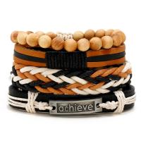 Cuero de vaca Pulsera, con Cordón de cera & madera & aleación de zinc, con 8-9cm extender cadena, tejer, 4 piezas & Ajustable & Joyería & para hombre, color mixto, longitud:17-18 cm, Vendido por Set