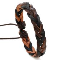 PU Leather Cord Bracelets, with Wax Cord, with 8-9cm extender chain, knit, vintage & Adjustable & fashion jewelry & for man, black and brown, 10mm cm 