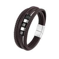 Cuero Pulsera, con acero inoxidable 316L, chapado, Joyería & multicapa & para hombre, más colores para la opción, 40mm, longitud:21 cm, Vendido por UD