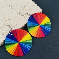 PU Leather Drop Earring, with Brass, Round, printing, fashion jewelry & for woman, multi-colored 