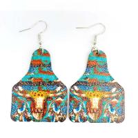 PU Leather Drop Earring, with Brass, brass earring hook, printing, fashion jewelry & for woman, mixed colors 