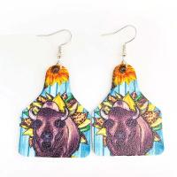 Cuero de PU Pendientes con Colgantes, con metal, latón aro de pendiente, estampado, Joyería & para mujer, color mixto, 36x77mm, Vendido por Par