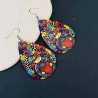 Cuero de PU Pendientes con Colgantes, con metal, latón aro de pendiente, Gota, estampado, Joyería & para mujer, color mixto, 36x77mm, Vendido por Par