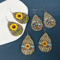 PU Leather Drop Earring, with Brass, brass earring hook, Teardrop, fashion jewelry & for woman 