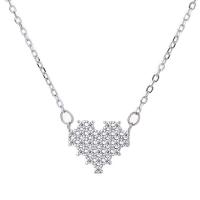 Zircon cubique Micro Pave collier en argent sterling, Argent sterling 925, coeur, Plaqué de platine, pavé de micro zircon & pour femme, 11mm Environ 17.7 pouce, Vendu par PC