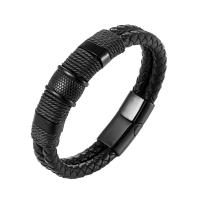 Cuir bracelet, avec acier inoxydable 316L, Placage, Double couche & bracelet tressé & normes différentes pour le choix & pour homme, plus de couleurs à choisir, Vendu par PC