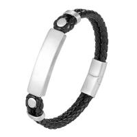 Cuir bracelet, avec acier inoxydable 316L, Placage, Double couche & bracelet tressé & unisexe & normes différentes pour le choix, plus de couleurs à choisir, Vendu par PC