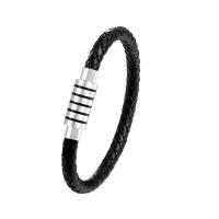 Cuir bracelet, avec acier inoxydable 316L, Placage de couleur platine, bracelet tressé & unisexe & normes différentes pour le choix & modèles différents pour le choix, noire, Vendu par PC