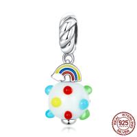 Colgante de plata de rey de Europeo, plata de ley 925, con Cristal de murano, oxidación, esmalte, multicolor, 9x23mm, agujero:aproximado 4.5mm, Vendido por UD