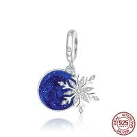 Colgante de plata de rey de Europeo, plata de ley 925, chapado en color de platina, micro arcilla de zirconia cúbica & esmalte, azul, 12x24mm, Vendido por UD