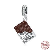 Colgante de plata de rey de Europeo, plata de ley 925, Chocolate, oxidación, micro arcilla de zirconia cúbica & esmalte, color café, 14x25mm, Vendido por UD