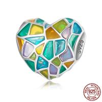 Abalorio de Europeo esmalte plata de rey , plata de ley 925, Corazón, oxidación, multicolor, 12x11mm, Vendido por UD