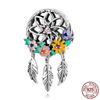 Émail en argent European perle, argent sterling 925, Attrapeur de rêves, oxydation, pavé de micro zircon & émail & creux, multicolore Environ 4.5mm, Vendu par PC