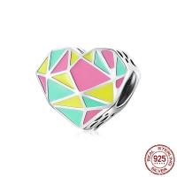 Émail en argent European perle, argent sterling 925, coeur, oxydation, émail, multicolore Vendu par PC