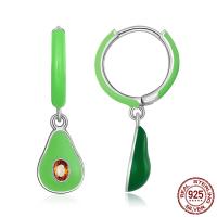 Huggie Hoop Drop Earring, 925 Sterling Silver, Avocado, oxidation, micro pave cubic zirconia & for woman & enamel, green 