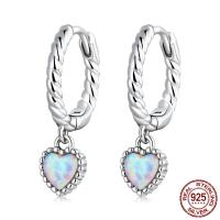 Huggie Hoop Drop Earring, 925 Sterling Silver, with Opal, Heart, platinum color plated, for woman 