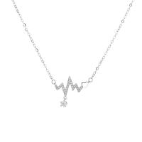 Zircon cubique Micro Pave collier en argent sterling, Argent sterling 925, Plaqué de platine, pavé de micro zircon & pour femme Environ 17.7 pouce, Vendu par PC