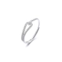 925 Sterling Silver Open Finger Ring, plated, Adjustable & micro pave cubic zirconia & for woman 