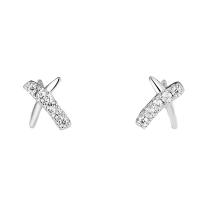 Silver Earring Zircon pavent Sterling, Argent sterling 925, Placage de couleur platine, pavé de micro zircon & pour femme, 5mm, Vendu par paire