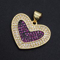 Cubic Zirconia Micro Pave Brass Pendant, Heart, gold color plated, DIY & micro pave cubic zirconia, mixed colors 