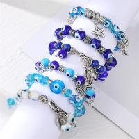 Evil Eye Schmuck Armband, Zinklegierung, mit Terylen Schnur & Kristall & Lampwork & Harz, blöser Blick, silberfarben plattiert, verschiedene Stile für Wahl & für Frau & mit Strass, Länge:7.5 ZollInch, verkauft von PC