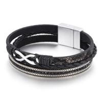 PU Leather Cord Bracelets, with Zinc Alloy, Infinity, high quality plated, fashion jewelry & multilayer & for woman & with rhinestone .5 cm 