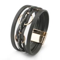 PU Leather Cord Bracelets, with Zinc Alloy, Donut, high quality plated, fashion jewelry & multilayer & for woman & with rhinestone .5 cm 